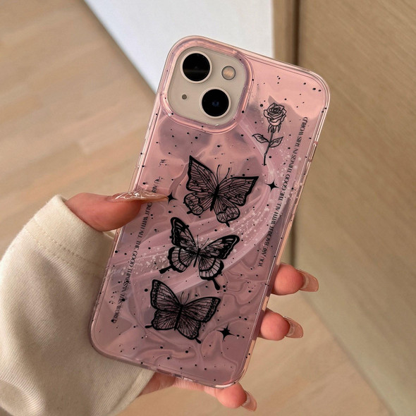 For iPhone 15 Pro Max Dual-layer Water Rippled Acrylic Hybrid TPU Phone Case(Pink Butterflies)