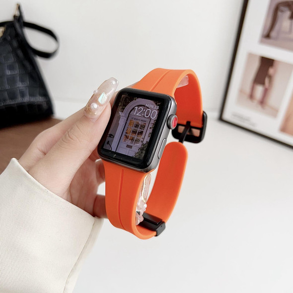 For Apple Watch 42mm Magnetic Square Buckle Silicone Watch Band(Orange)