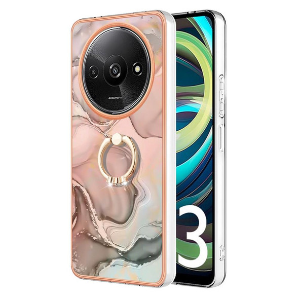 For Xiaomi Redmi A3 Electroplating Marble Dual-side IMD Phone Case with Ring(Rose Gold 015)