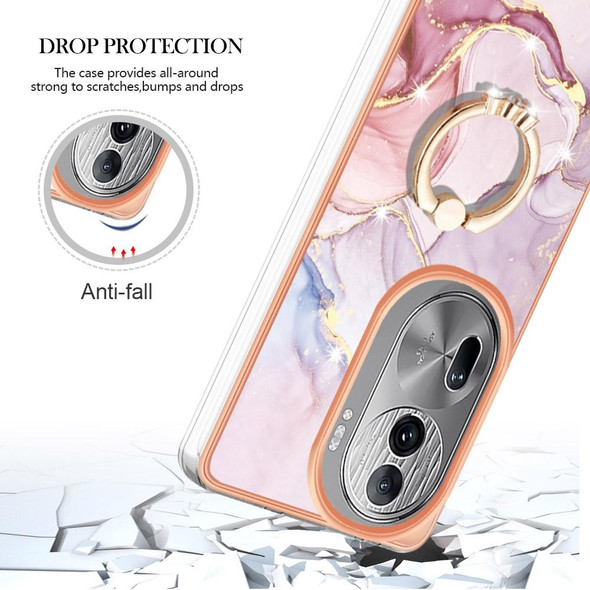 For OPPO Reno11 Pro 5G Global Electroplating Marble IMD TPU Phone Case with Ring Holder(Rose Gold 005)