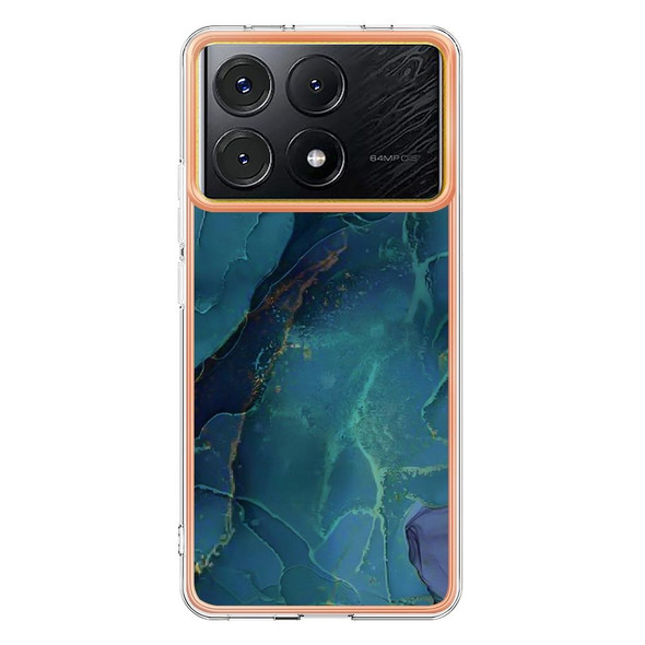 For Xiaomi Poco X6 Pro / Redmi K70E Electroplating Marble Dual-side IMD TPU Phone Case(Green 017)