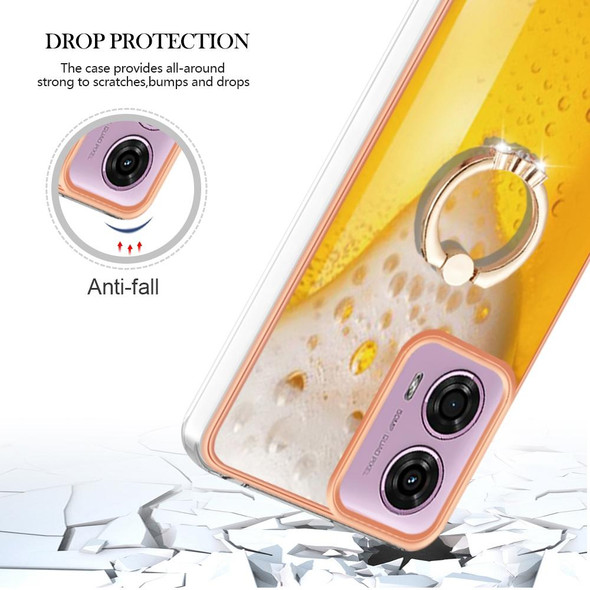For Motorola Moto G04 4G / G24 4G Electroplating Dual-side IMD Phone Case with Ring Holder(Draft Beer)