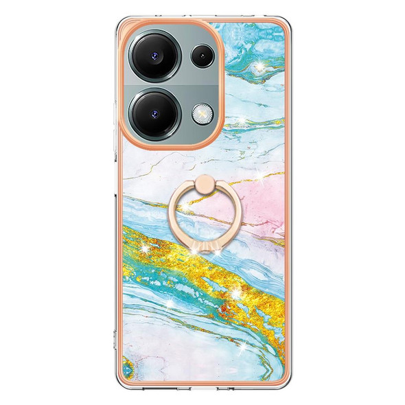 For Xiaomi Redmi Note 13 Pro 4G/Poco M6 Pro 4G Electroplating Marble IMD TPU Phone Case with Ring Holder(Green 004)