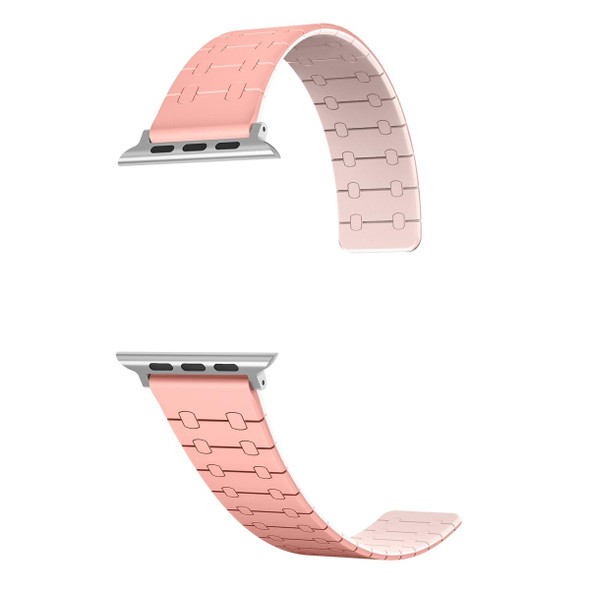 For Apple Watch SE 2023 44mm Two Color Loop Magnetic Silicone Watch Band(Peach+Light Pink)