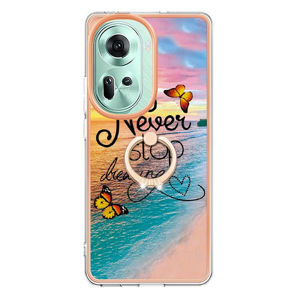 For OPPO Reno11 5G Global Electroplating IMD TPU Phone Case with Ring(Dream Butterfly)