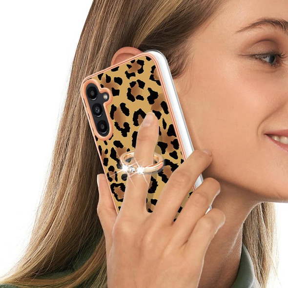 For Samsung Galaxy A35 Electroplating Dual-side IMD Phone Case with Ring Holder(Leopard Print)
