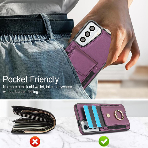 For Samsung Galaxy S21 5G Elastic Card Bag Ring Holder Phone Case(Purple)