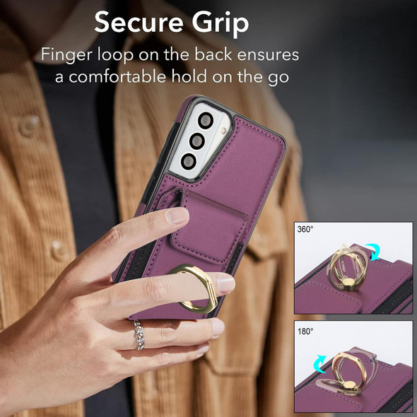 For Samsung Galaxy S21 5G Elastic Card Bag Ring Holder Phone Case(Purple)
