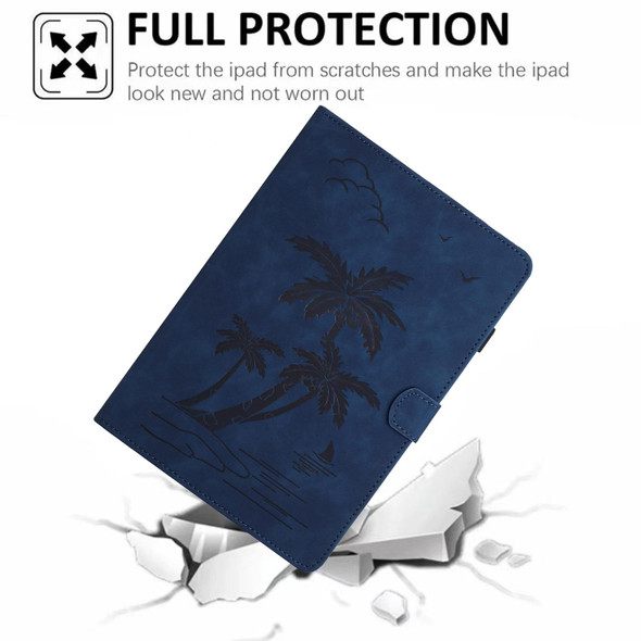 For Samsung Galaxy Tab A8 10.5 2021 X200/X205 Coconut Tree Embossed Smart Leather Tablet Case(Blue)
