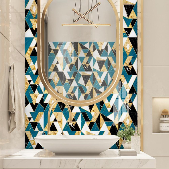 2 Sets Geometric Pattern Staircase Wall Tile Sticker Kitchen Stove Water And Oil Proof Stickers, Specification: S: 10x10cm(HT-014 Light Gold)