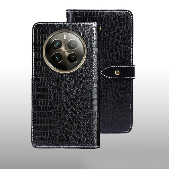 For Realme 12 Pro+ idewei Crocodile Texture Leather Phone Case(Black)