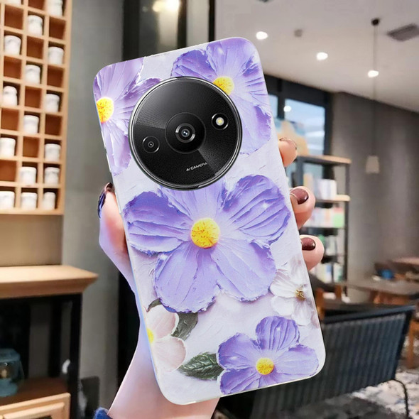 For Xiaomi Redmi A3 Colorful Painting Pattern TPU Phone Case(Purple Flowers)