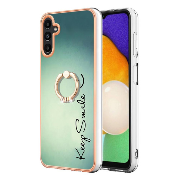 For Samsung Galaxy A35 Electroplating Dual-side IMD Phone Case with Ring Holder(Smile)