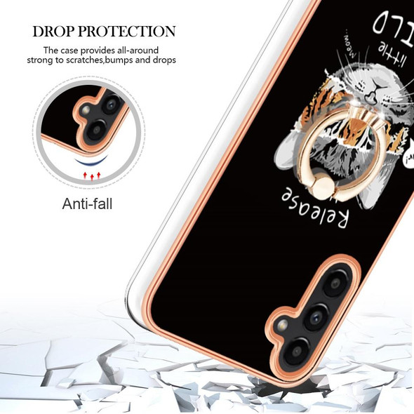 For Samsung Galaxy A35 Electroplating Dual-side IMD Phone Case with Ring Holder(Natural Growth)