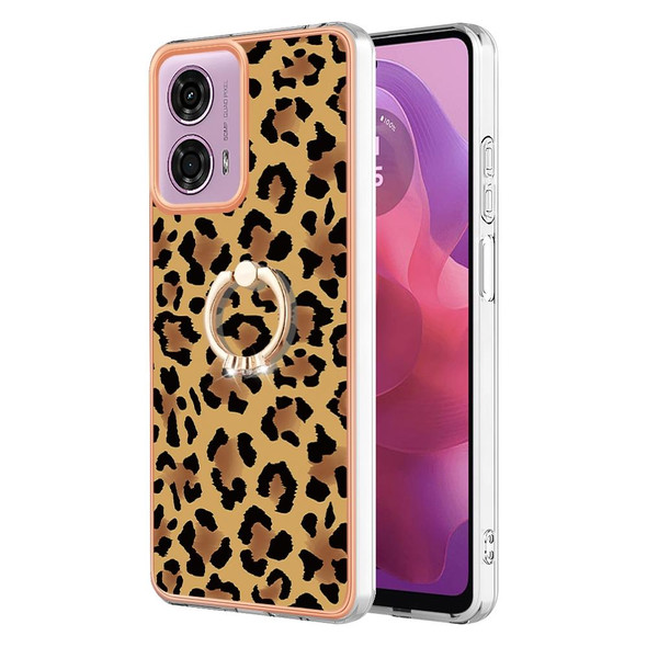 For Motorola Moto G04 4G / G24 4G Electroplating Dual-side IMD Phone Case with Ring Holder(Leopard Print)