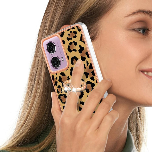 For Motorola Moto G04 4G / G24 4G Electroplating Dual-side IMD Phone Case with Ring Holder(Leopard Print)