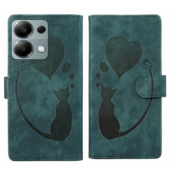 For Xiaomi Redmi Note 13 Pro 4G Pen Heart Cat Embossed Leather Phone Case(Green)