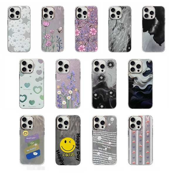 For iPhone 15 Cooling Flash Feather TPU + PC Phone Case(Butterfly Flowers)