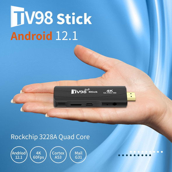 TV98 Rockchip 3228A Quad Core 4K HD Bluetooth Android TV Stick, RAM:4GB+32GB(EU Plug)
