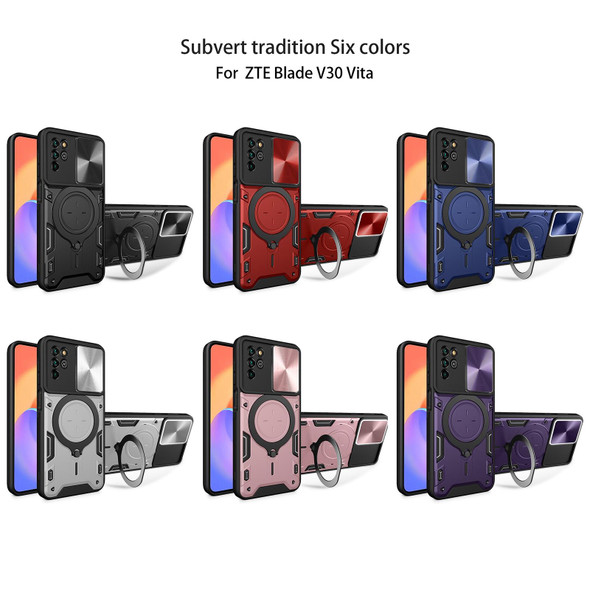 For ZTE Blade V30 Vita CD Texture Sliding Camshield Magnetic Holder Phone Case(Purple)