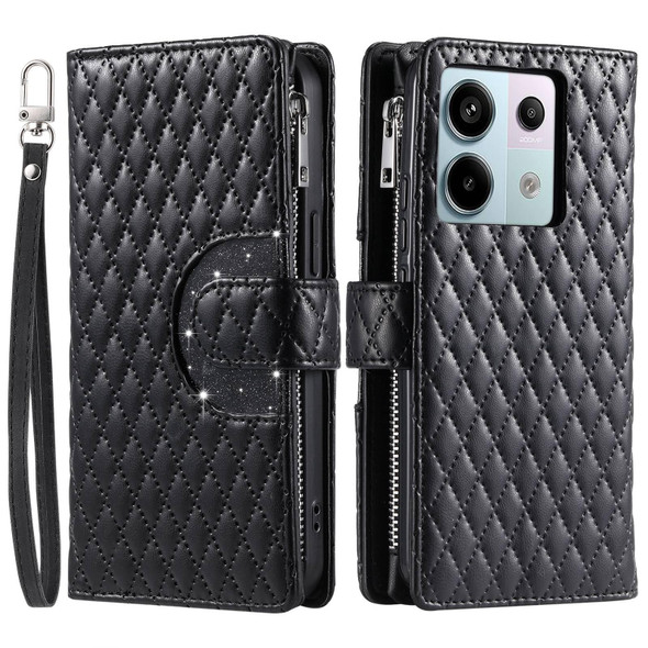 For Xiaomi Redmi Note 13 Pro 5G Glitter Lattice Zipper Wallet Leather Phone Case(Black)