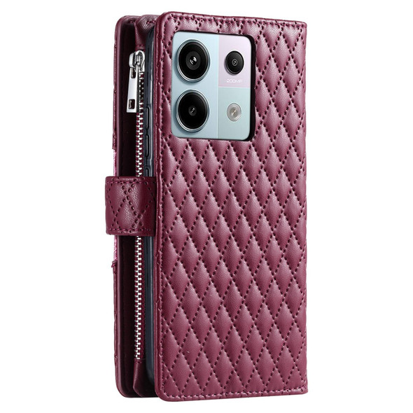 For Xiaomi Redmi Note 13 Pro 5G Glitter Lattice Zipper Wallet Leather Phone Case(Wine Red)