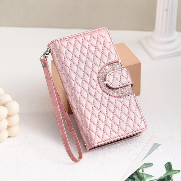 For Xiaomi Redmi Note 13 4G Global Glitter Lattice Zipper Wallet Leather Phone Case(Rose Gold)