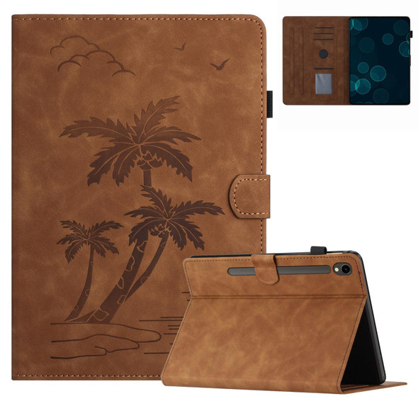 For Samsung Galaxy Tab S8 X700/X706 Coconut Tree Embossed Smart Leather Tablet Case(Brown)
