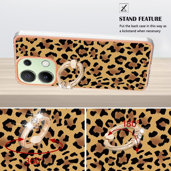 For Xiaomi Redmi Note 13 4G Global Electroplating Dual-side IMD Phone Case with Ring Holder(Leopard Print)