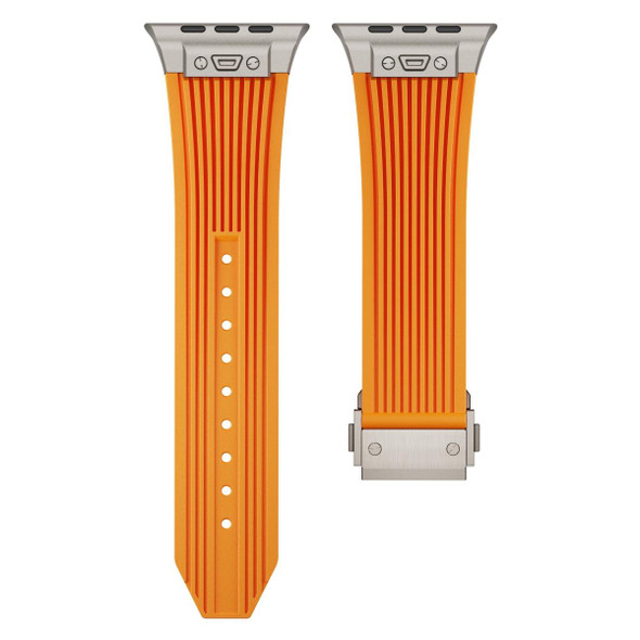 For Apple Watch Series 4 44mm Vertical Texture Elastic Silicone Watch Band(Orange)