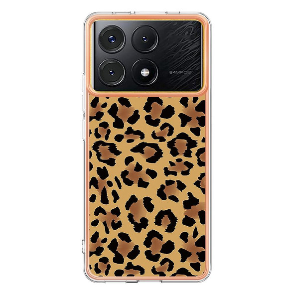 For Xiaomi Poco X6 Pro / Redmi K70E Electroplating Marble Dual-side IMD Phone Case(Leopard Print)