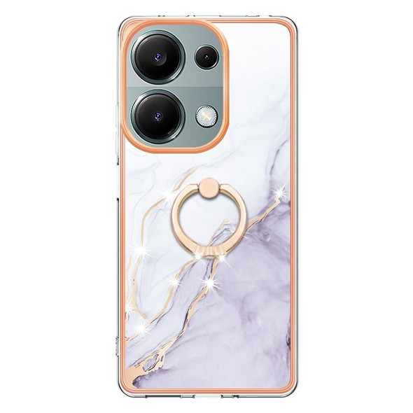 For Xiaomi Redmi Note 13 Pro 4G/Poco M6 Pro 4G Electroplating Marble IMD TPU Phone Case with Ring Holder(White 006)