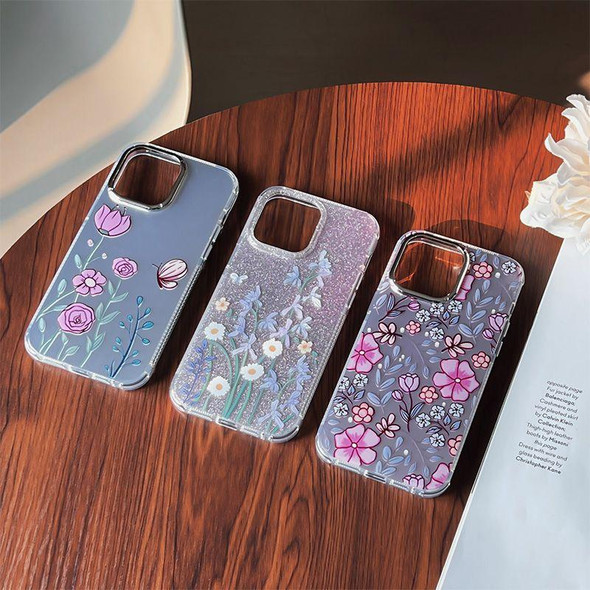 For iPhone 15 Cooling Flash Feather TPU + PC Phone Case(Ink Rose)