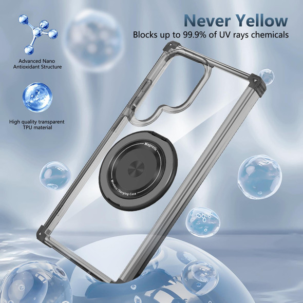 For Samsung Galaxy Note20 Ultra 5G Gold Shield CD Pattern MagSafe Magnetic Phone Case with Rotating Stand(Transparent Black)