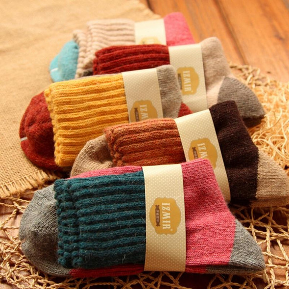 5 Pairs Women Winter Vintage Rabbit Wool Socks Thicken Warm Female Fashion Patchwork Retro thermal Cotton Socks, Size:Free Size(blue socks)