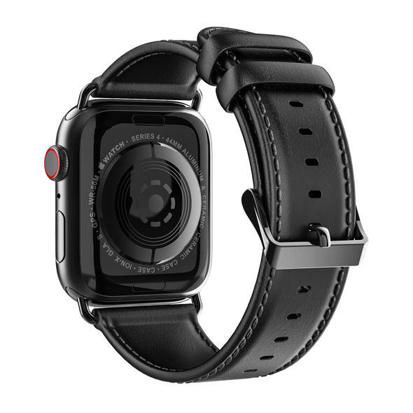 For Apple Watch Series 7 45mm DUX DUCIS Business Genuine Leather Watch Strap(Black)