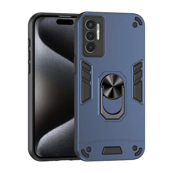 For Tecno Pova 3 Shockproof Metal Ring Holder Phone Case(Blue)