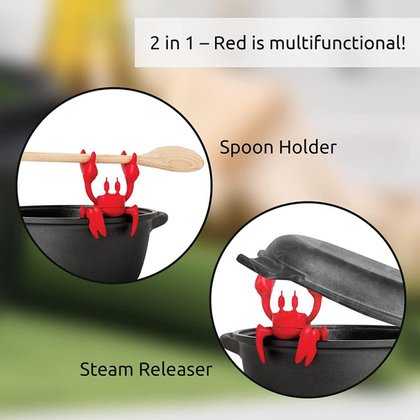 Crab Shape Kitchen Grill Utensil Holder Spoon Holder Steam Releaser(Red)