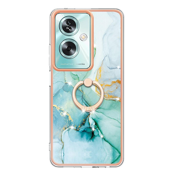 For OPPO A79 5G Global Electroplating Marble IMD TPU Phone Case with Ring Holder(Green 003)