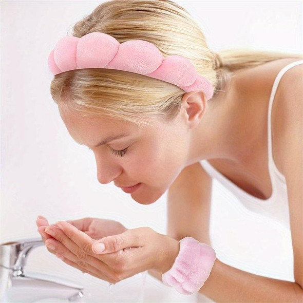 6 In 1 Spa Headbands Hair Claw Clips Set For Women Girls Facial Makeup Turban(Pink)