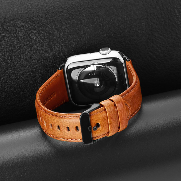 For Apple Watch Series 9 45mm DUX DUCIS Business Genuine Leather Watch Strap(Khaki)