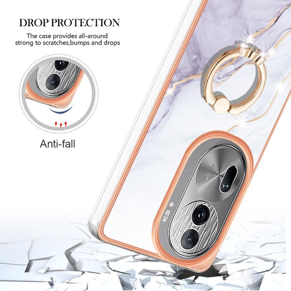 For OPPO Reno11 Pro 5G Global Electroplating Marble IMD TPU Phone Case with Ring Holder(White 006)