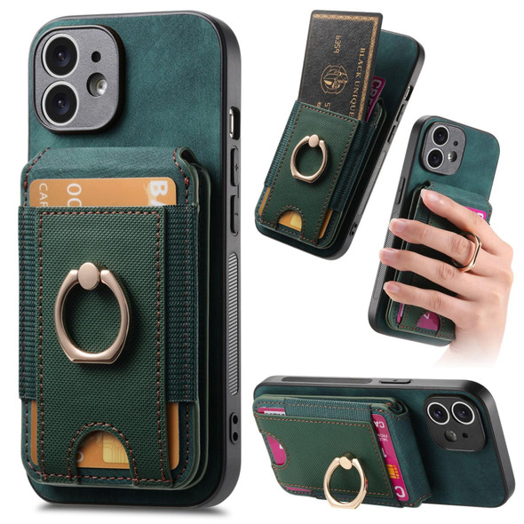 For iPhone 12 Retro Splitable Magnetic Stand Card Bag Leather Phone Case(Green)