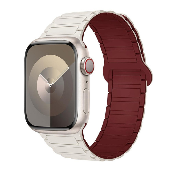 For Apple Watch SE 44mm I-Shaped Magnetic Silicone Watch Band(Starlight Wine Red)