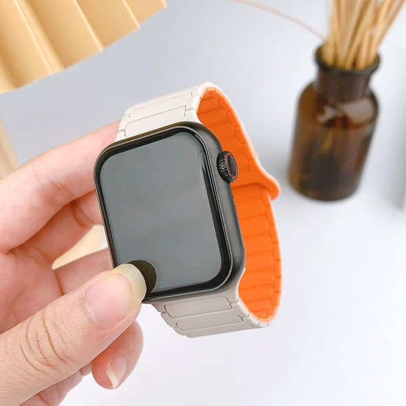 For Apple Watch Series 3 42mm I-Shaped Magnetic Silicone Watch Band(Black Orange)