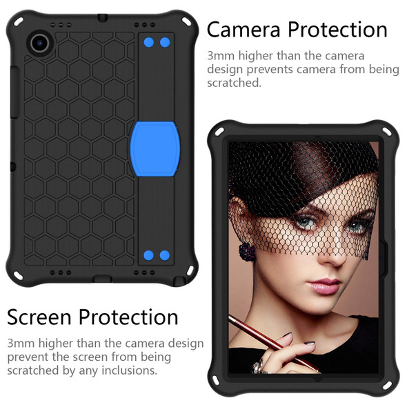 Galaxy Tab A8 10.5 2021 X200/X205 Honeycomb EVA+PC Tablet Case with Strap(Black+Blue)