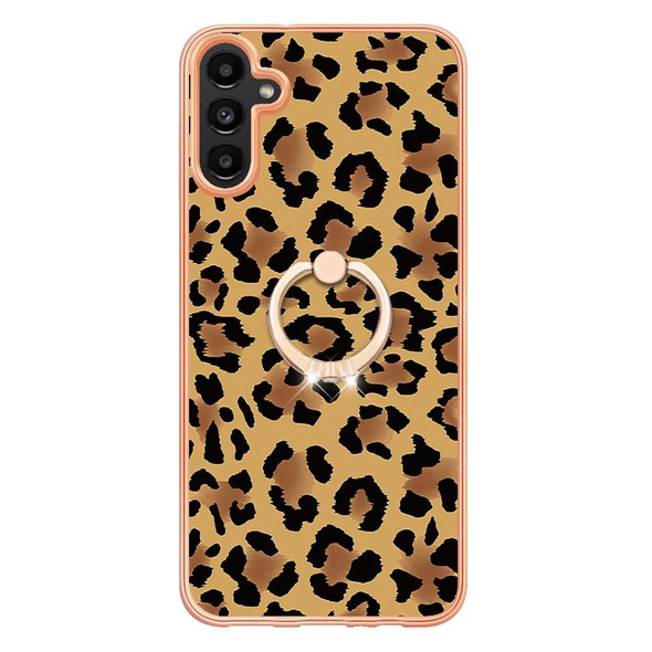 For Samsung Galaxy A55 Electroplating Dual-side IMD Phone Case with Ring Holder(Leopard Print)