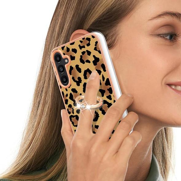 For Samsung Galaxy A55 Electroplating Dual-side IMD Phone Case with Ring Holder(Leopard Print)