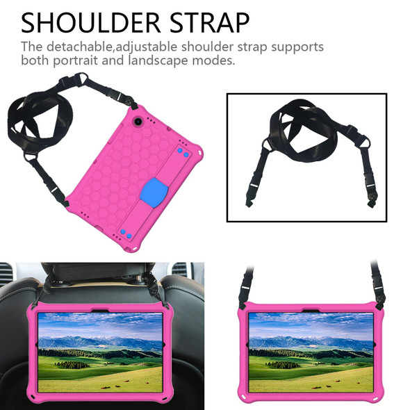 Galaxy Tab A8 10.5 2021 X200/X205 Honeycomb EVA+PC Tablet Case with Strap(Rose Red+Blue)