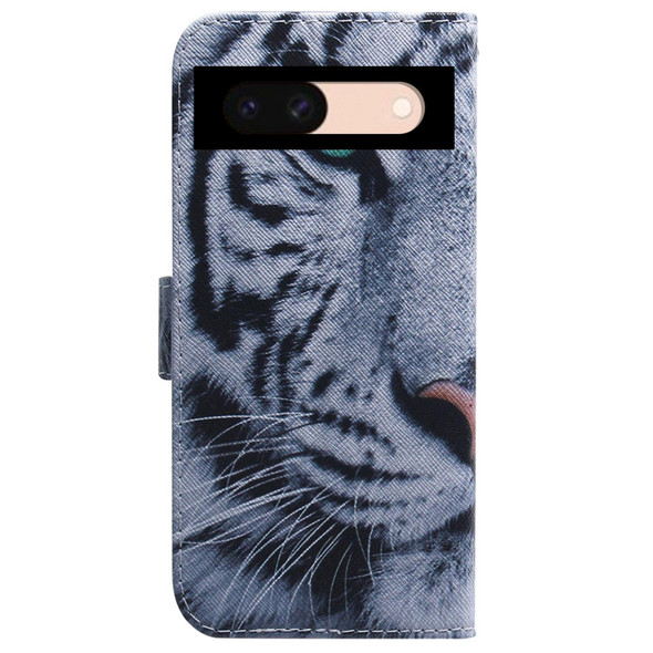 For Google Pixel 8a Coloured Drawing Flip Leather Phone Case(Tiger)